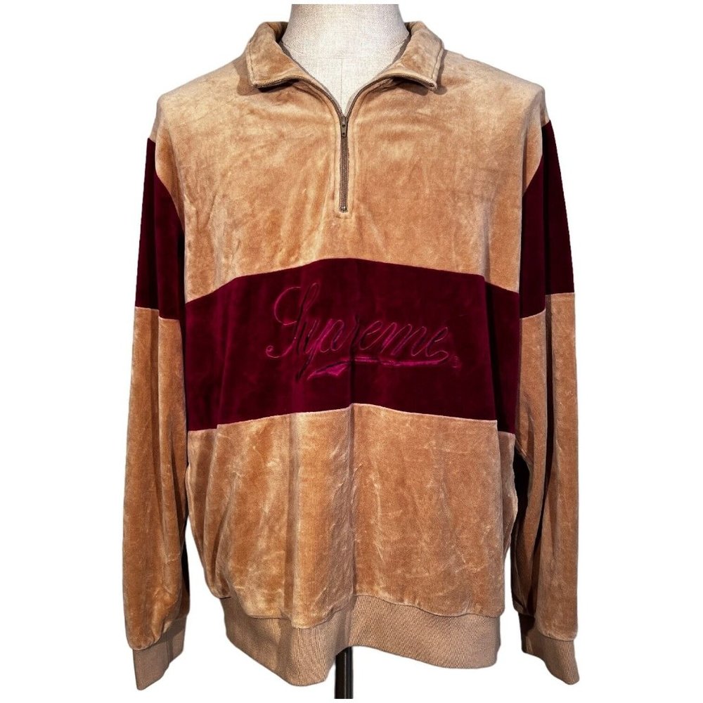 Mens Supreme 1/4 Zip Velour Pullover Sweater Shirt Color Block Size XL Y2K Style - Picture 2 of 7